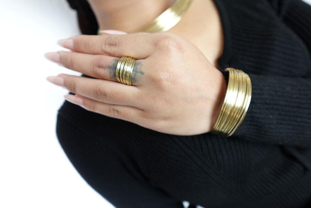 4 Piece Brass / Sliver Set. Necklace, Bangle, Ring, Earrings.