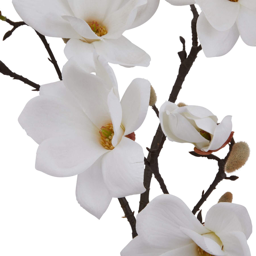 White magnolia floral stem, hyper-realistic plastic blossom, 86cm home decor accent by Sostter at brixbailey.com