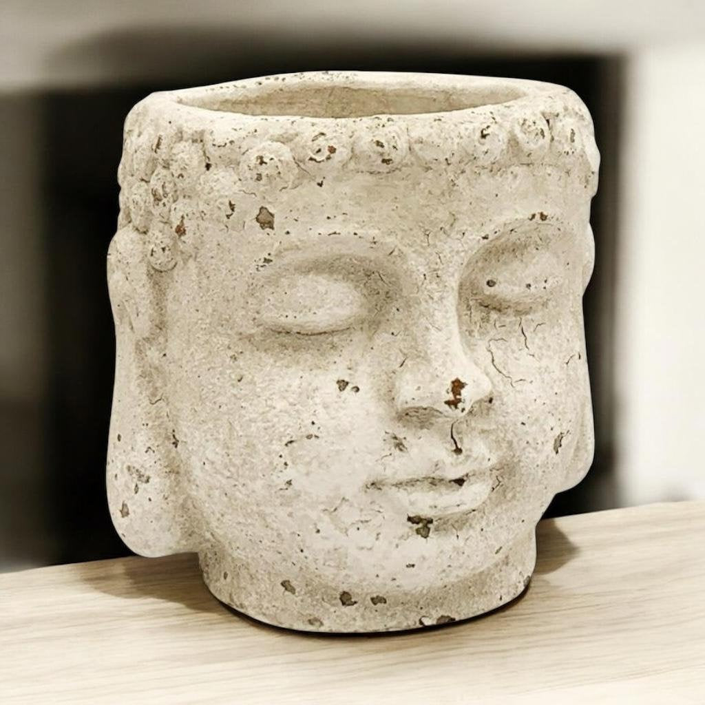 17cm Cream Cement Buddha Flower Pot