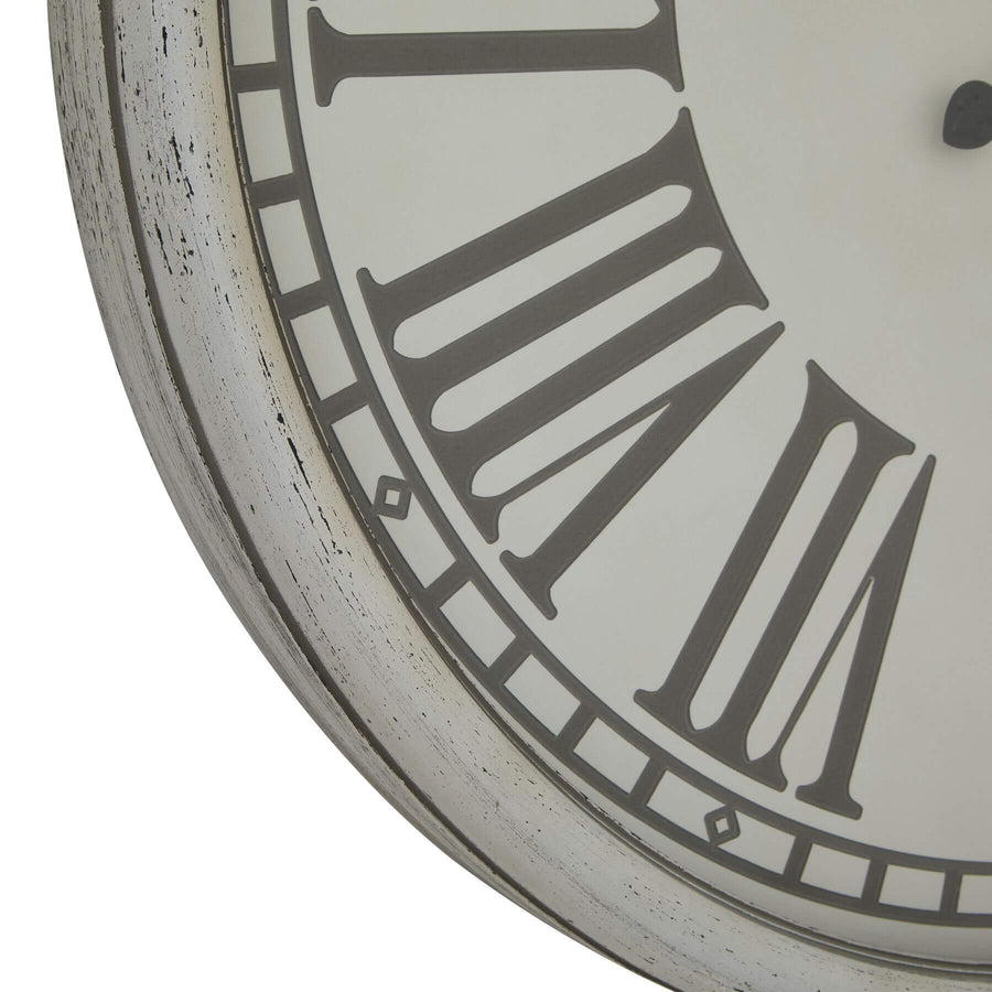 White embossed wood wall clock with glass accents, contemporary rustic design, 80cm diameter  by Sostter at brixbailey.com
