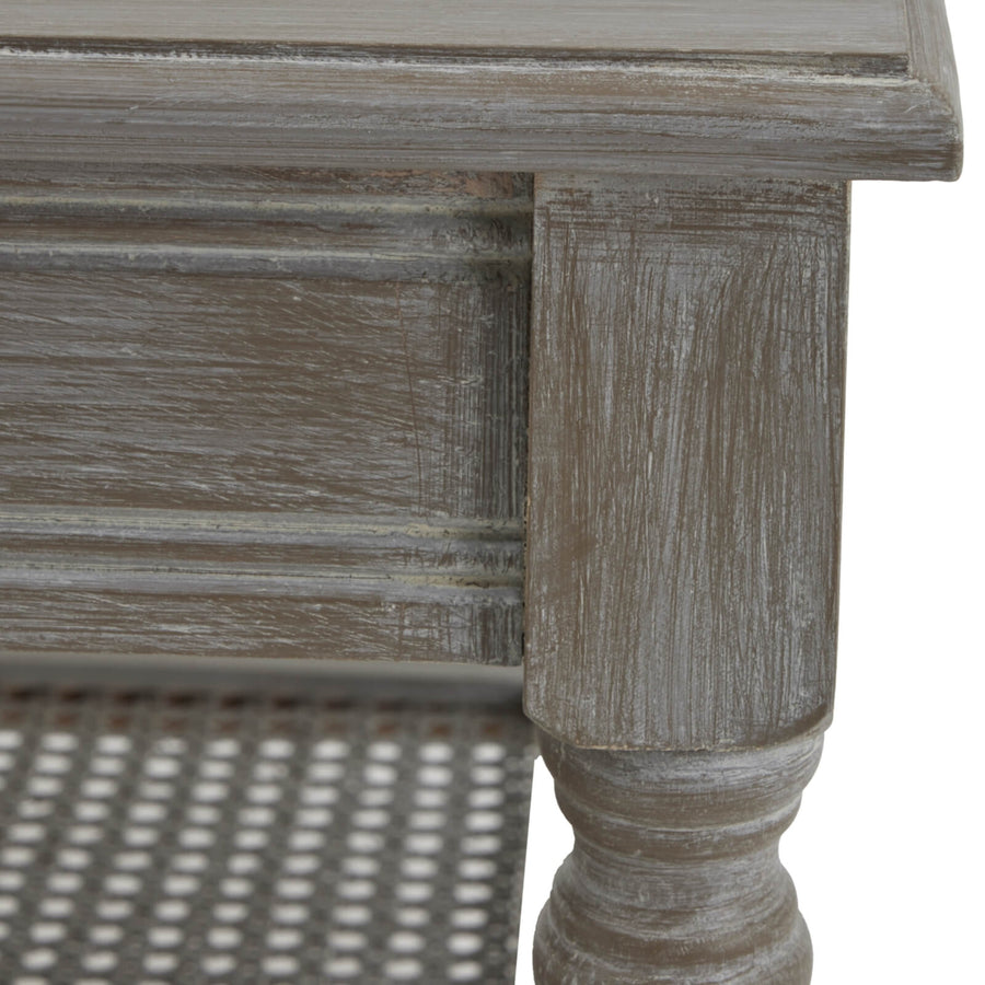 Handwoven grey rattan coffee table with wood frame, modern design, 120cm wide, natural texture for living room decor by Sostter at brixbailey.com