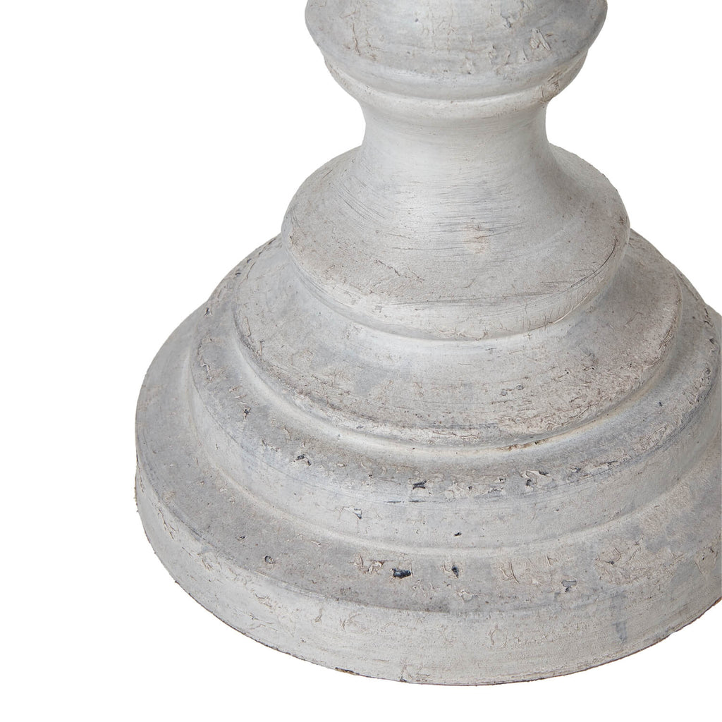 Lentia Urn table lamp with weathered white wood base and grey linen shade, 45cm tall by Sostter at brixbailey.com