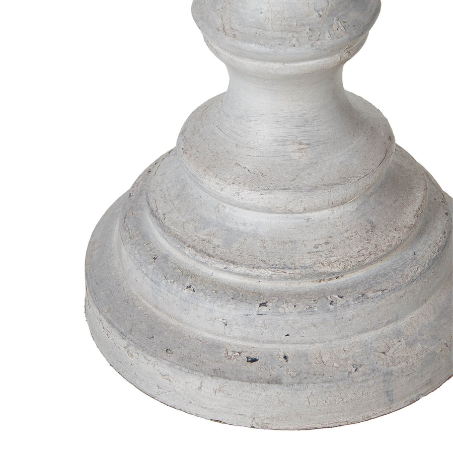 Lentia Urn table lamp with weathered white wood base and grey linen shade, 45cm tall by Sostter at brixbailey.com