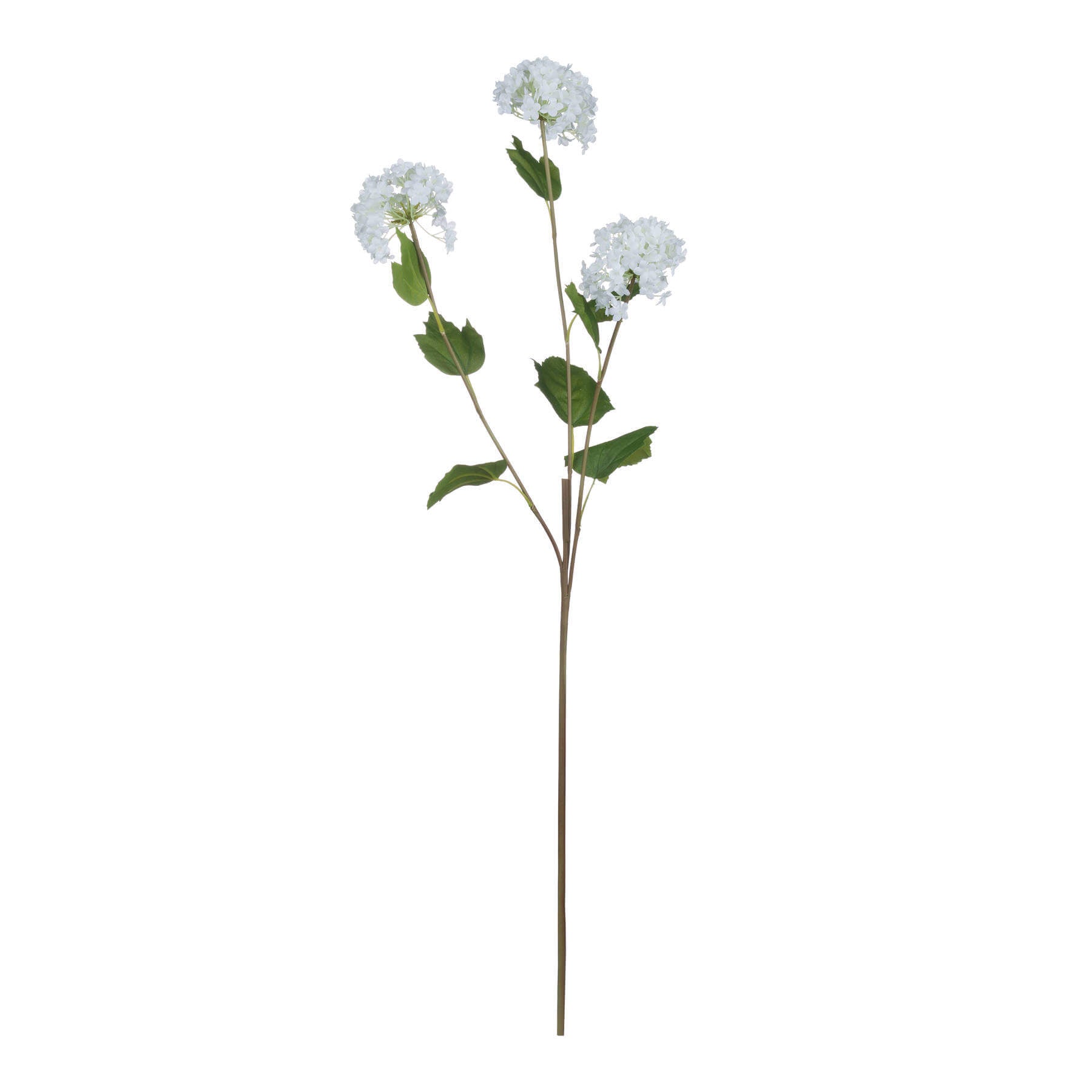 Lifelike white faux snowball blossom stem, 75cm, with realistic petals and flexible branches for elegant home decor by Sostter at brixbailey.com