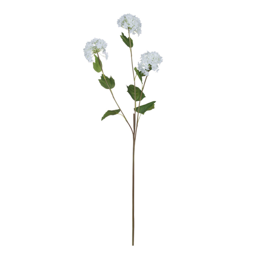 Lifelike white faux snowball blossom stem, 75cm, with realistic petals and flexible branches for elegant home decor by Sostter at brixbailey.com