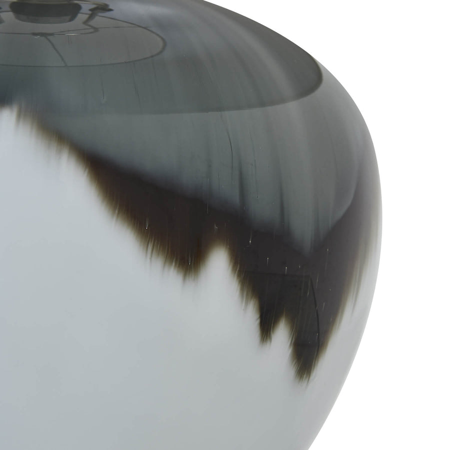 Grey ombre glass table lamp with linen shade, elegant hand-blown base and neutral decor accent for modern interiors. by Sostter at brixbailey.com