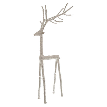 Silver stag ornament with intricate antlers, metallic finish, 69cm tall, perfect for luxury holiday or woodland displays.by Sostter at brixbailey.com