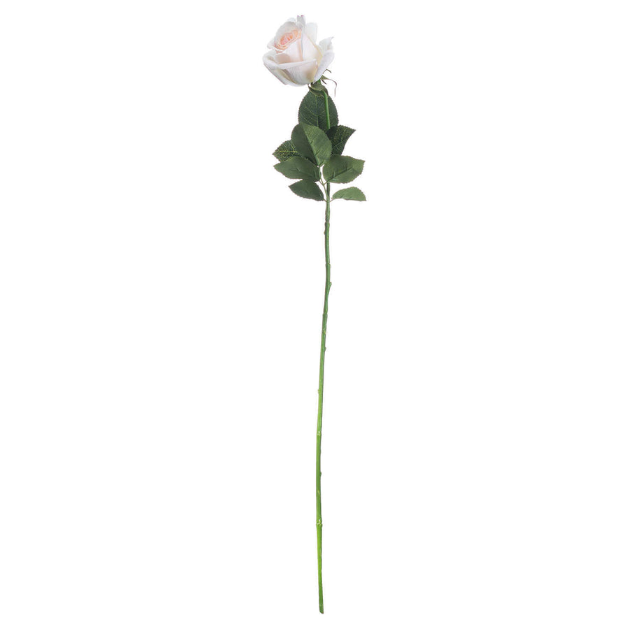 Palest pink artificial tea rose with green foliage, lifelike English garden decor, 65cm tall by Sostter at brixbailey.com