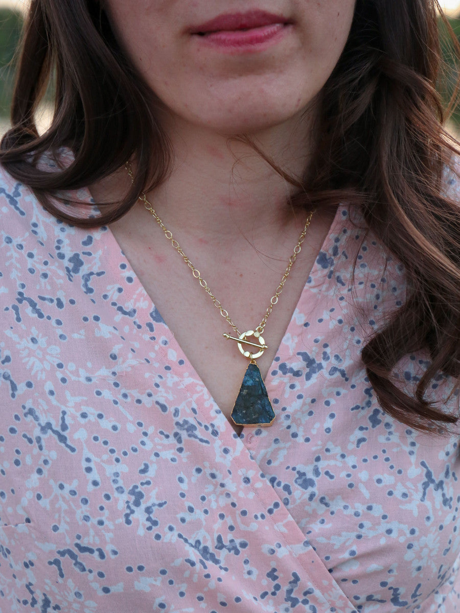 Labradorite Triangle Necklace in Brass