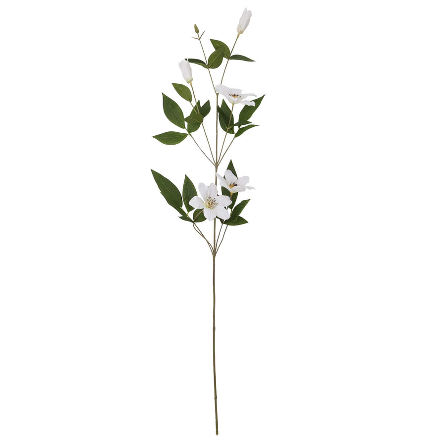 White artificial clematis stems with green foliage, hyper-realistic plastic flowers for everlasting garden elegance. by Sostter at brixbailey.com