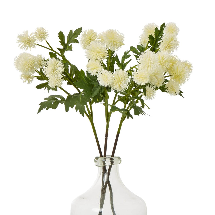 Cream faux globe thistle spray with lifelike texture, green accents, and 56cm height for elegant home decor by Sostter at brixbailey.com