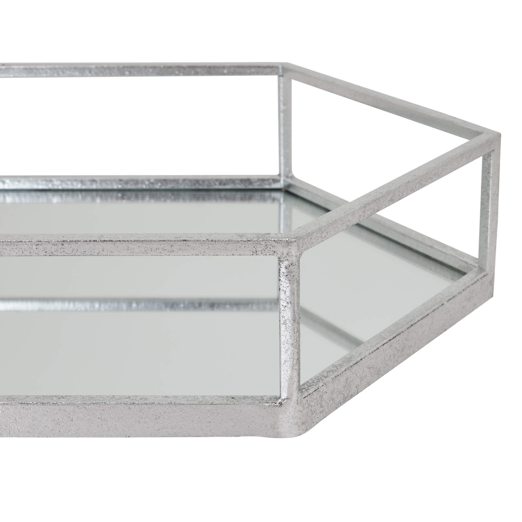 Silver hexagon glass trays with mesh detailing, modern geometric design for home decor or serving. by Sostter at brixbailey.com