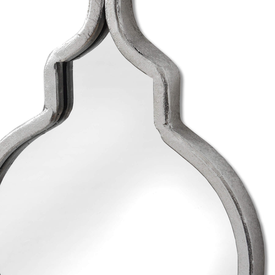 Silver quarterfoil wall mirror with vintage-inspired design, 132cm height, premium metal frame for modern or traditional decor by Sostter at brixbailey.com