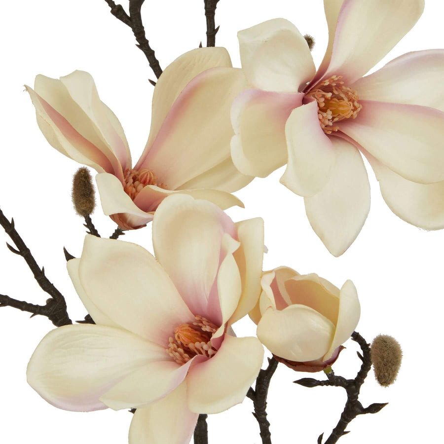 Handcrafted pale apricot faux magnolia stems with velvety petals, 86cm, lifelike botanical decor for home arrangements by Sostter at brixbailey.com