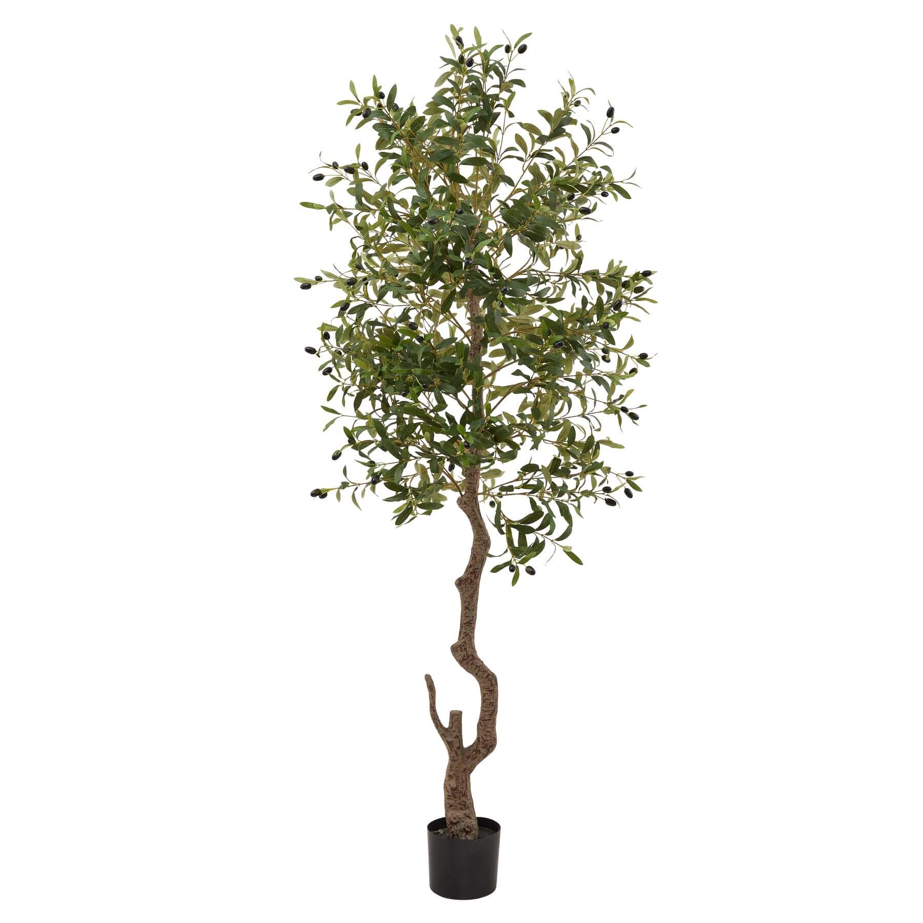 Lifelike faux olive tree, 180cm tall with realistic trunk and olive-green foliage, perfect for Mediterranean-style decor by Sostter at brixbailey.com