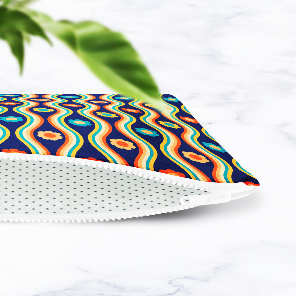 Navy Blue Retro Floral Make Up bag