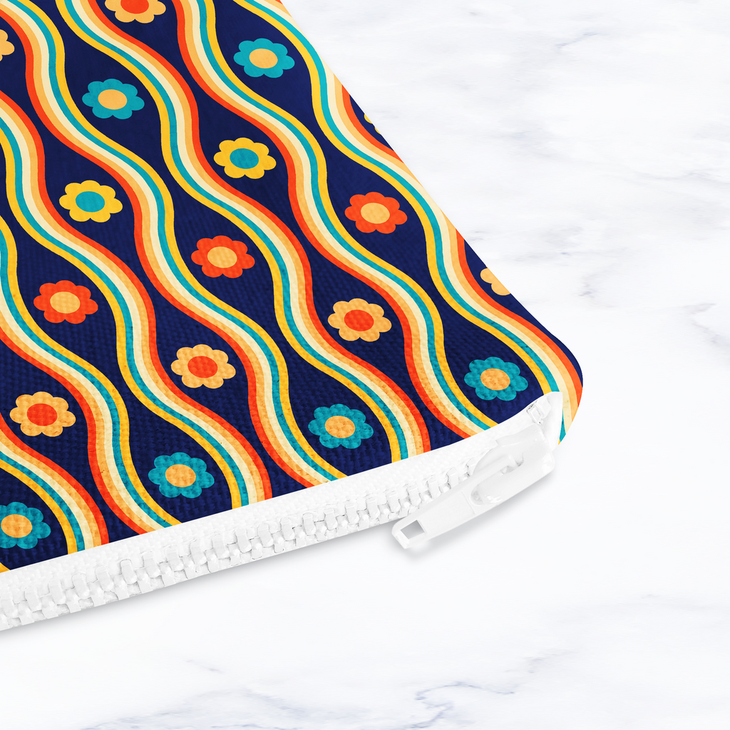 Navy Blue Retro Floral Make Up bag