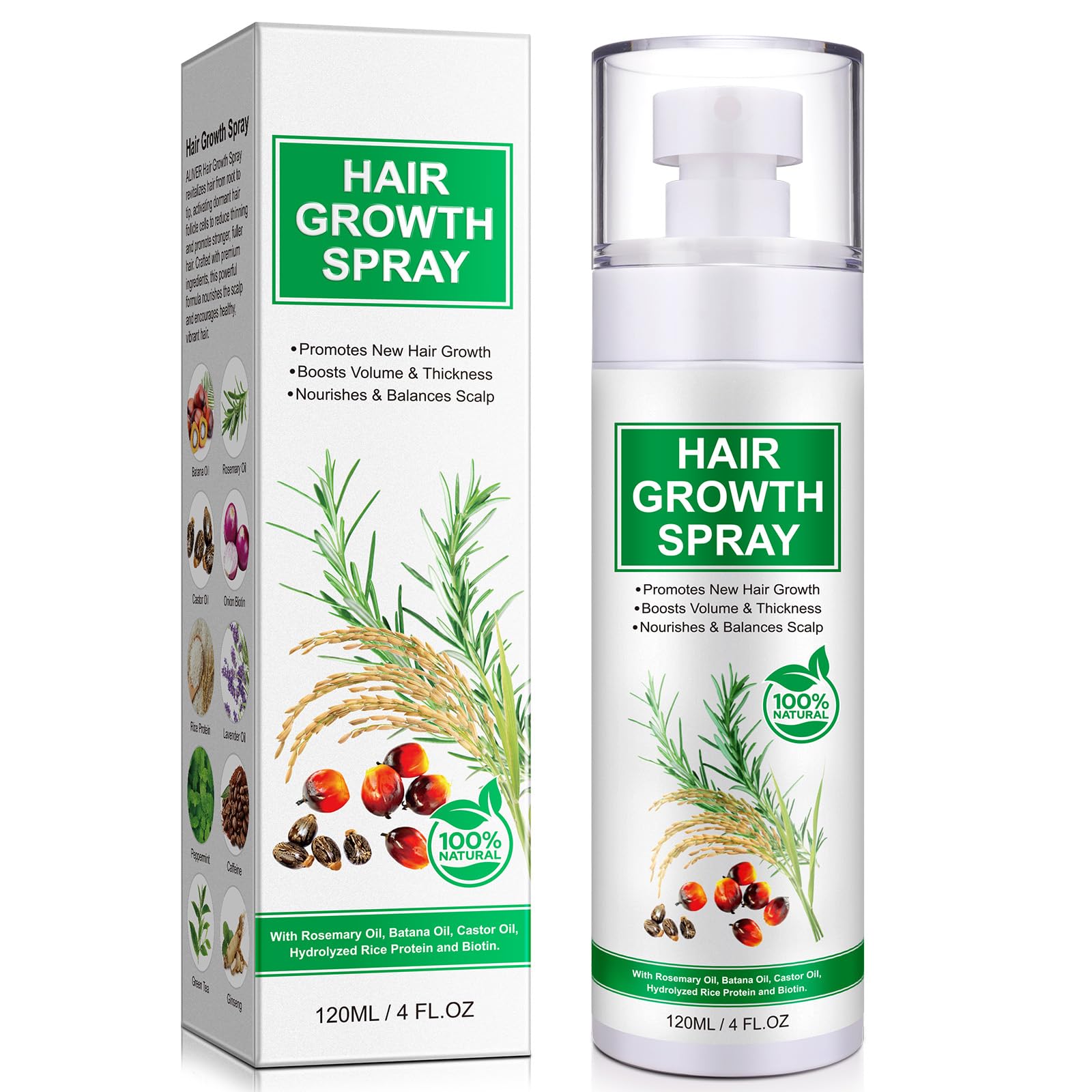 Hair Growth Serum Spray, 120ml Natural Hair Growth Spray With Biotin, Batana, Rosemary, and Castor Oil, Caffeine Ginseng Scalp Care Treatment,