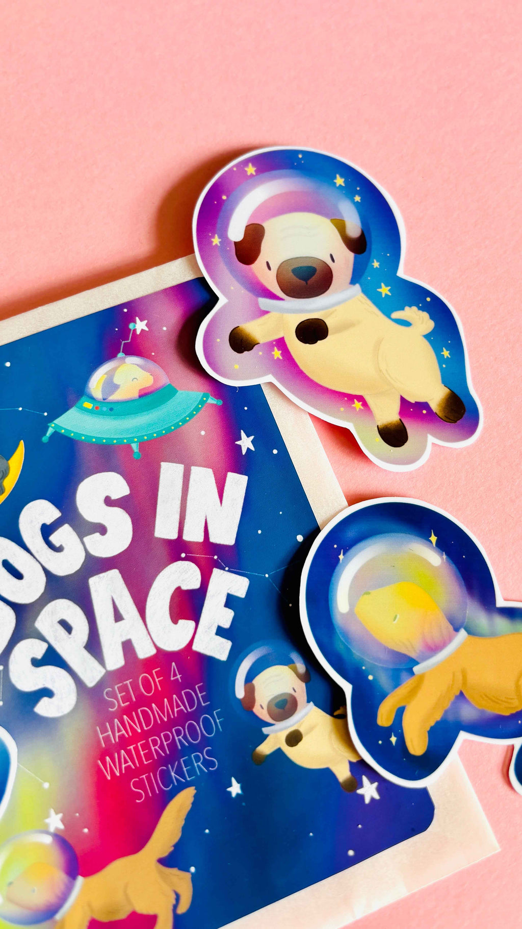 Space Dogs Sticker Set- Set of 4 Handmade Waterproof Vinyl Stickers