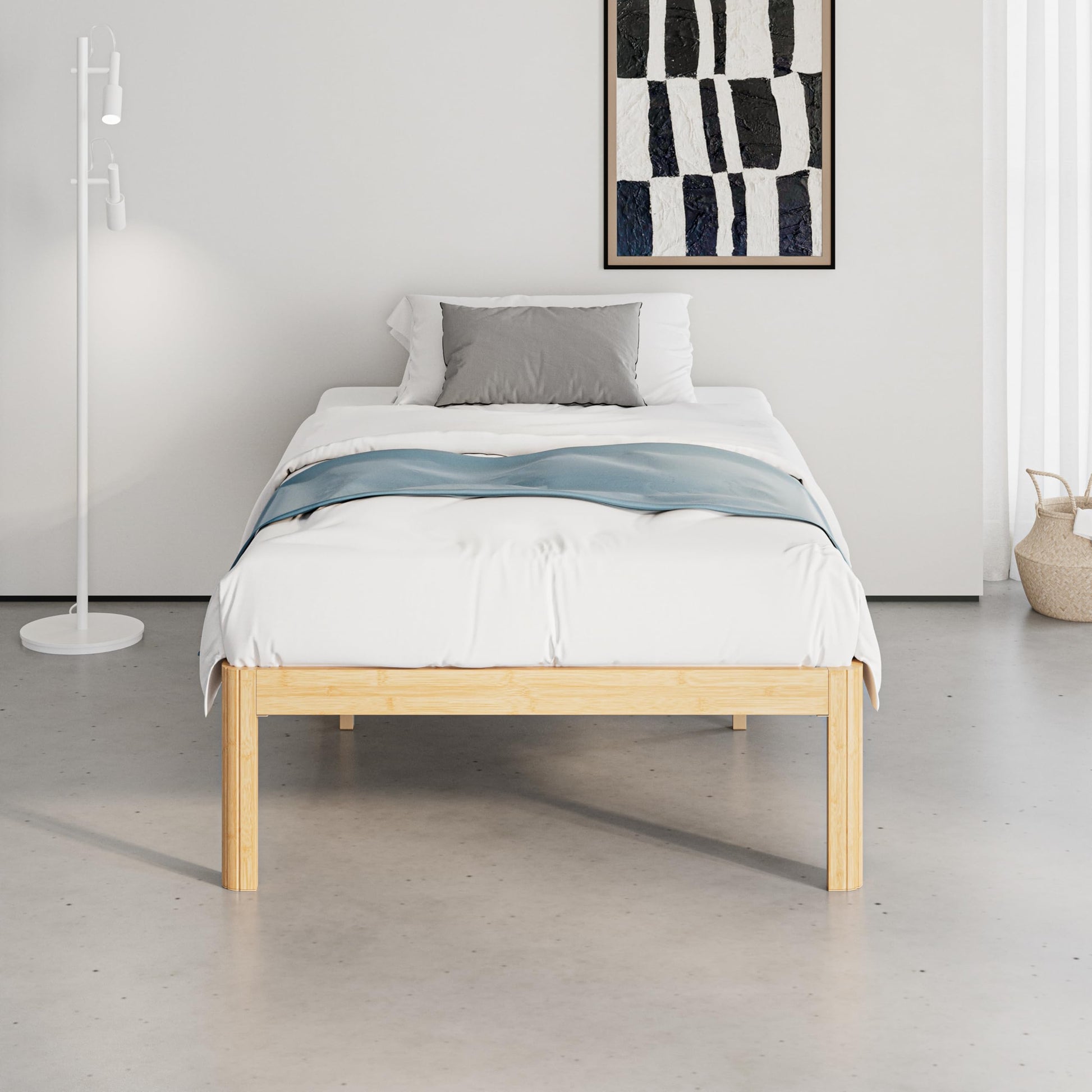 Bamboo Single Bed Frame with Metal Slat Support and Under Bed Storage