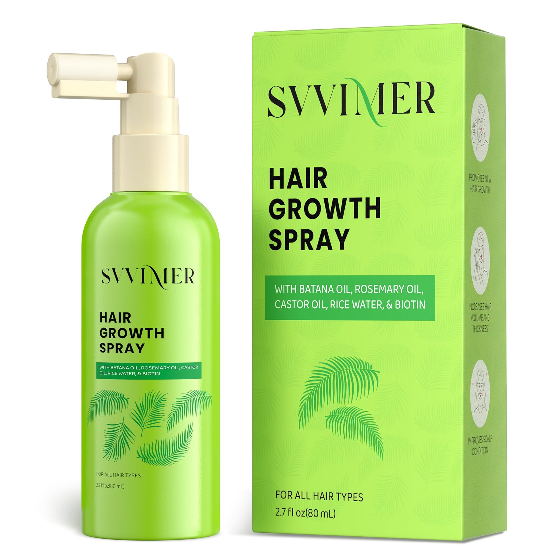 Svvimer Hair Growth Oil Spray - with Rosemary Batana Oil Biotin for Hair Loss and Thinning - Thicker Fuller Longer - for Women and Men 2.7 Fl Oz (Pack