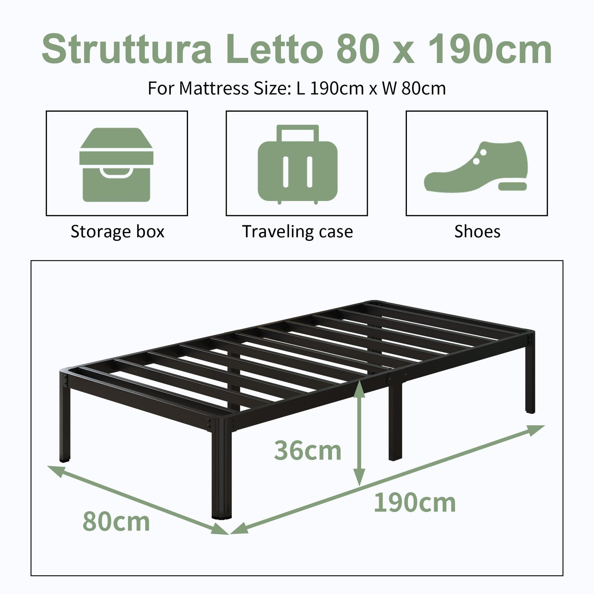 Teen Metal Bed Frame 80 x 190 cm with Round Legs Single Bed Black