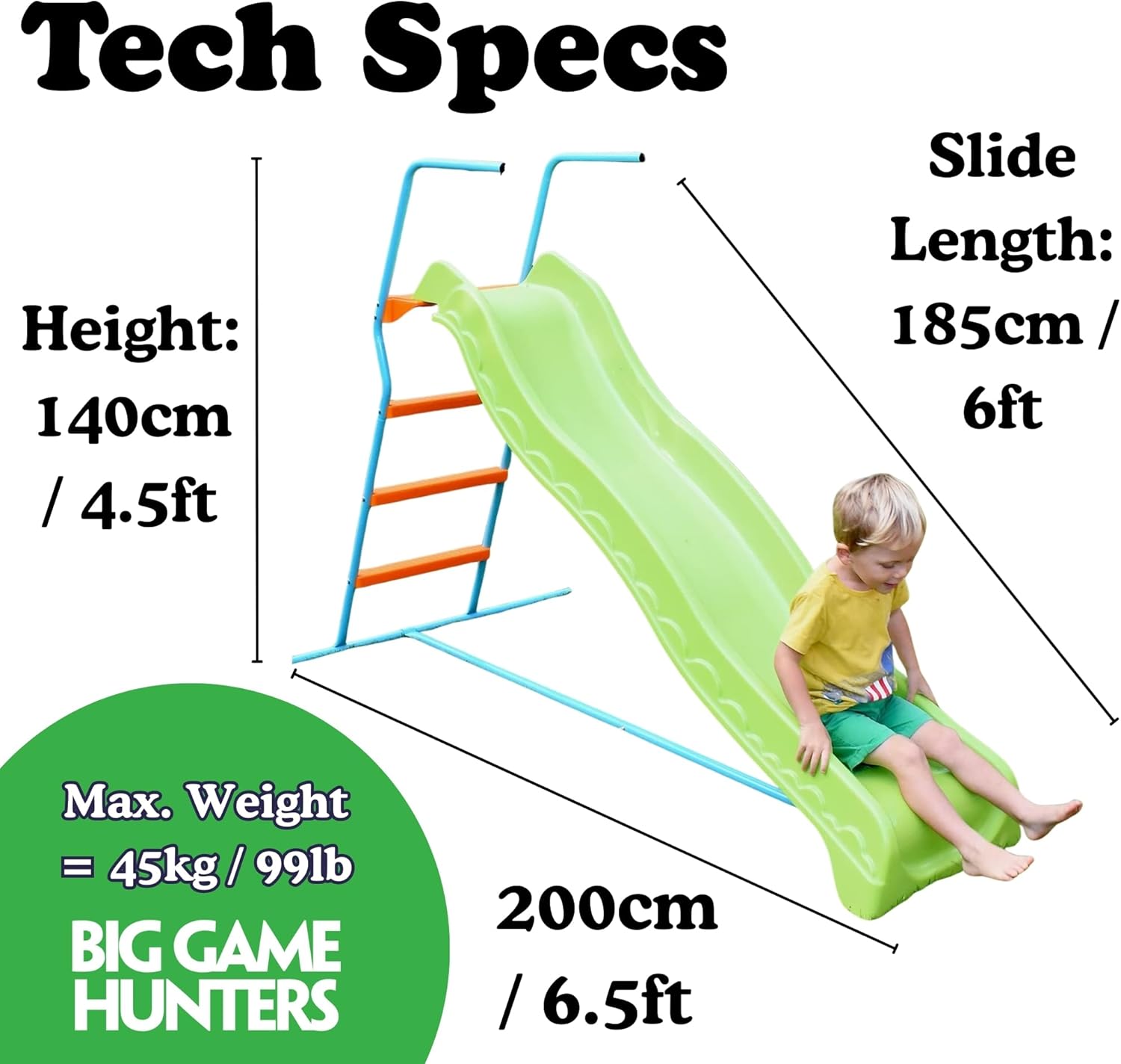 Children's Slide - Wavy - 1.85m - Freestanding - Green
