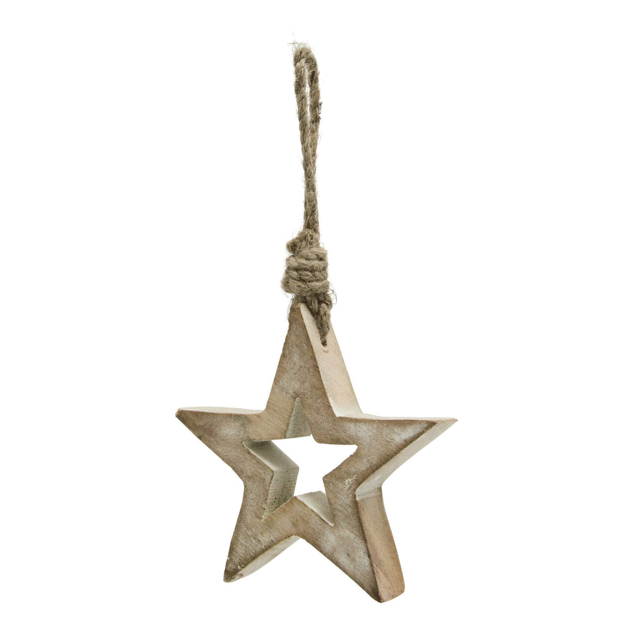 Handcrafted whitewashed wooden hanging star, rustic farmhouse decor with distressed finish, 10cm five-point silhouette. by Sostter at brixbailey.com
