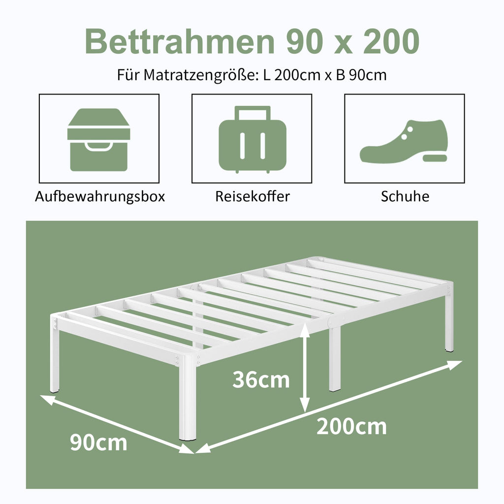Teen Metal Bed Frame 90 x 200 cm Single with Round Legs White