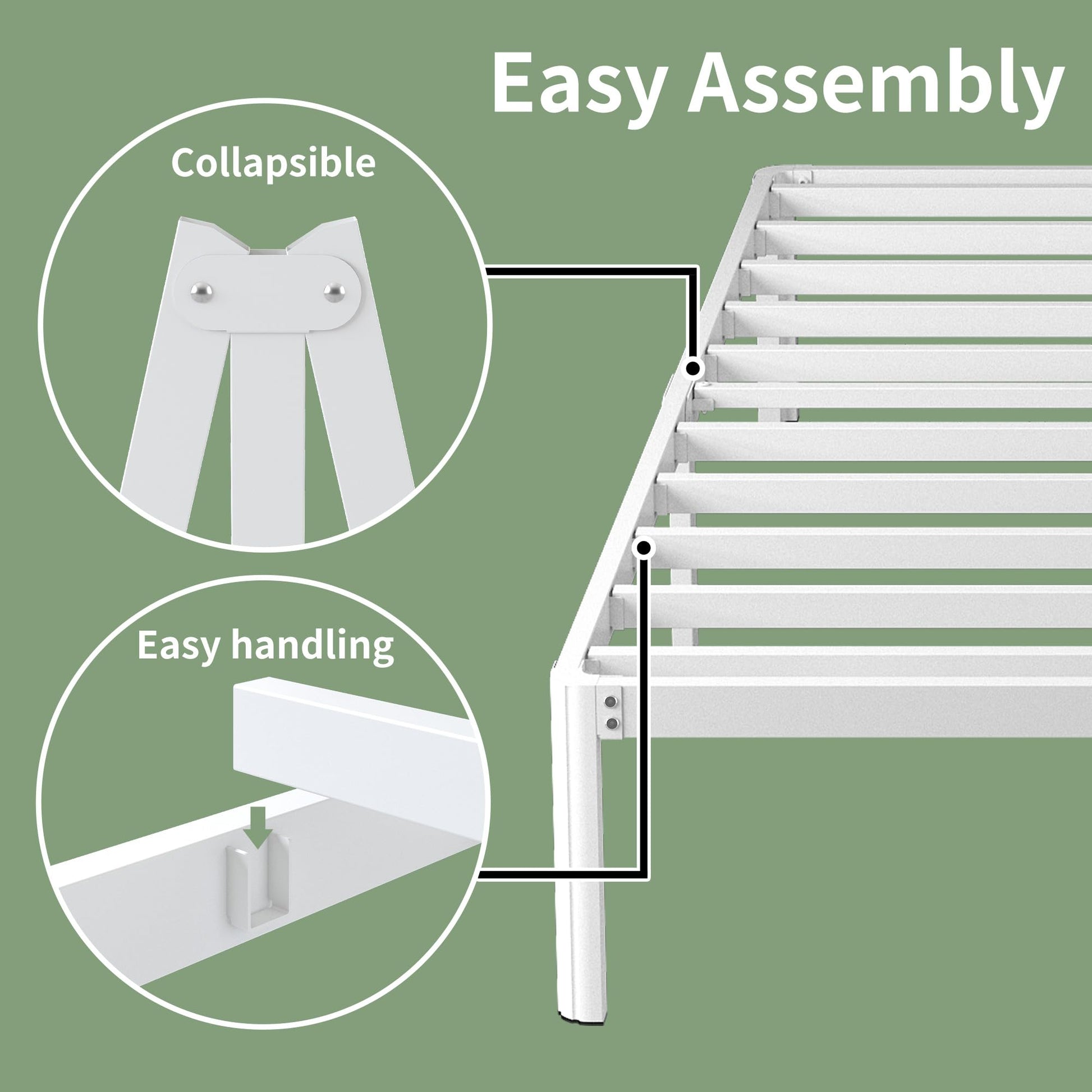 Teen Metal Bed Frame 90 x 200 cm Single with Round Legs White