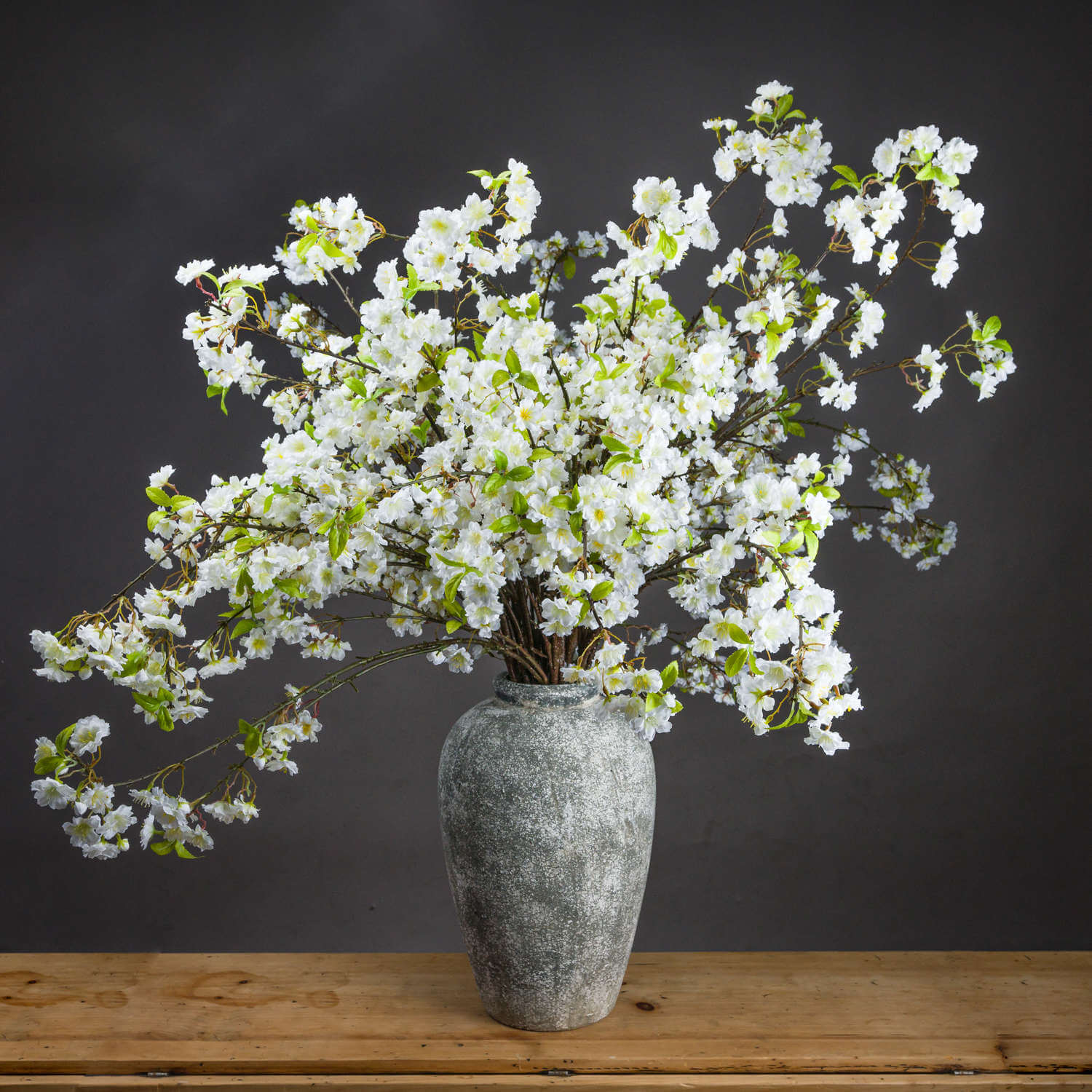 White cherry blossom floral spray with burgundy accents, lifelike plastic petals on 48-inch stems for home decor by Sostter at brixbailey.com