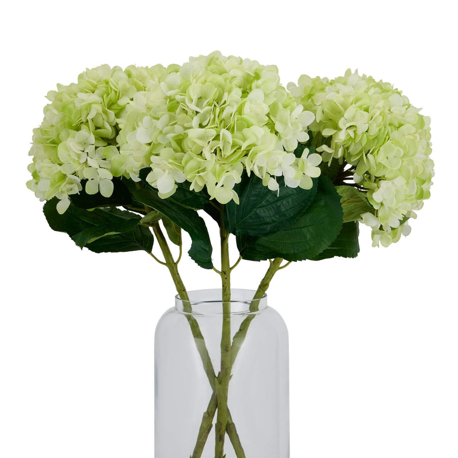 Lifelike oversized green hydrangea arrangement with hand-painted petals, perfect for home decor by Sostter at brixbailey.com