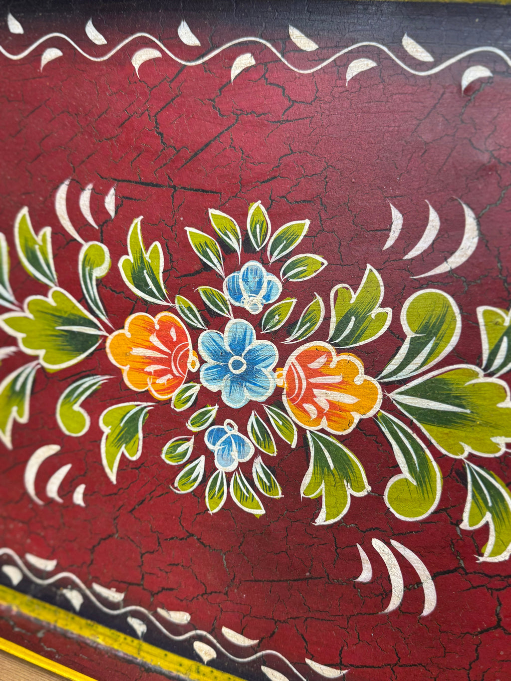 Red Metal Serving Tray / Painted Indian Charcuterie Cheese Antipasto Platter