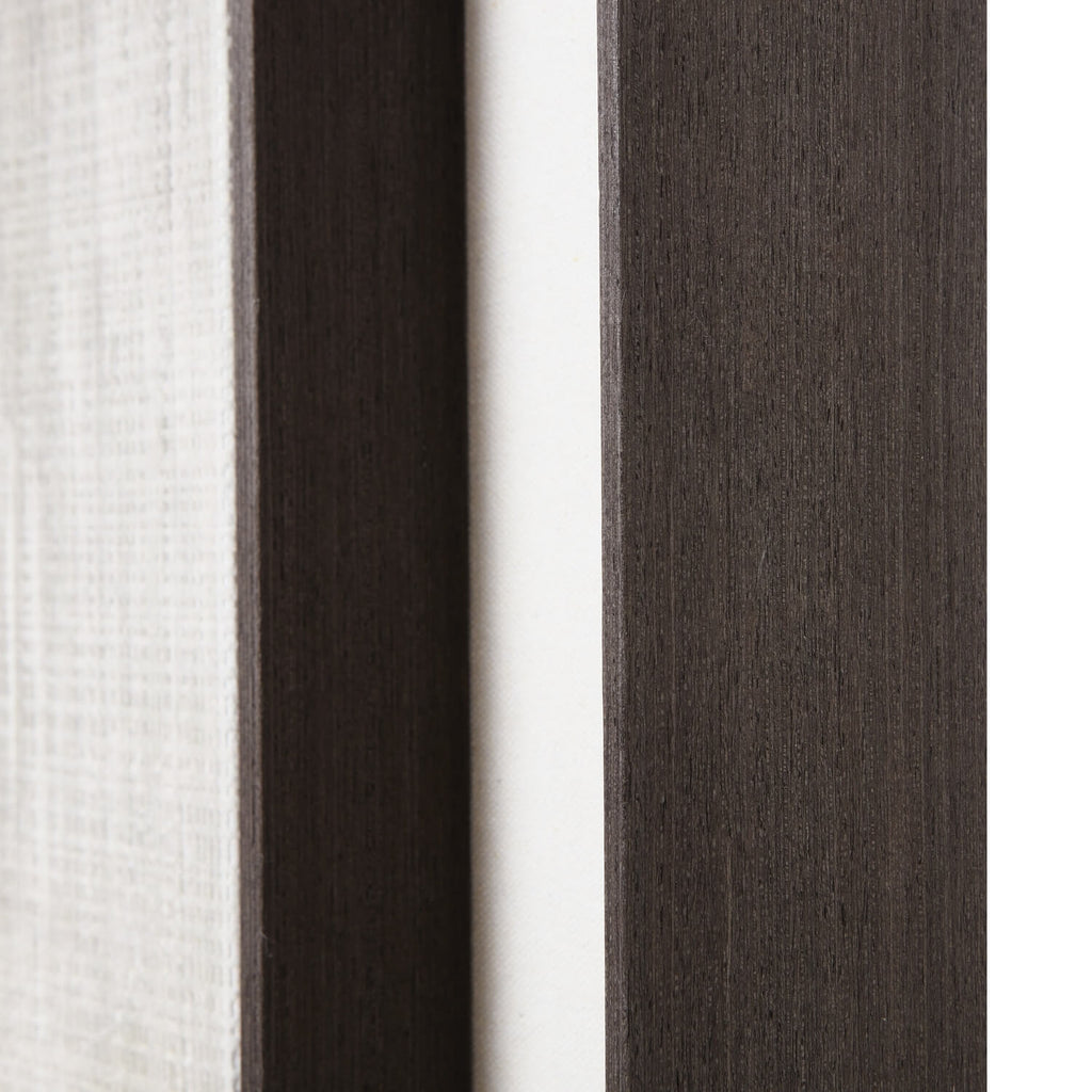 Large abstract linen artwork in neutral earth tones, framed in dark wood, perfect for modern minimalist interiors. by Sostter at brixbailey.com