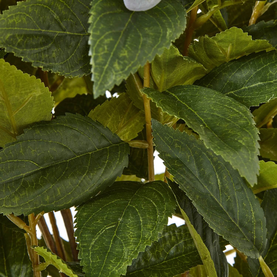 Large green artificial hydrangea in pot with ivory florets and lush foliage, 28-inch lifelike decor plant by Sostter at brixbailey.com