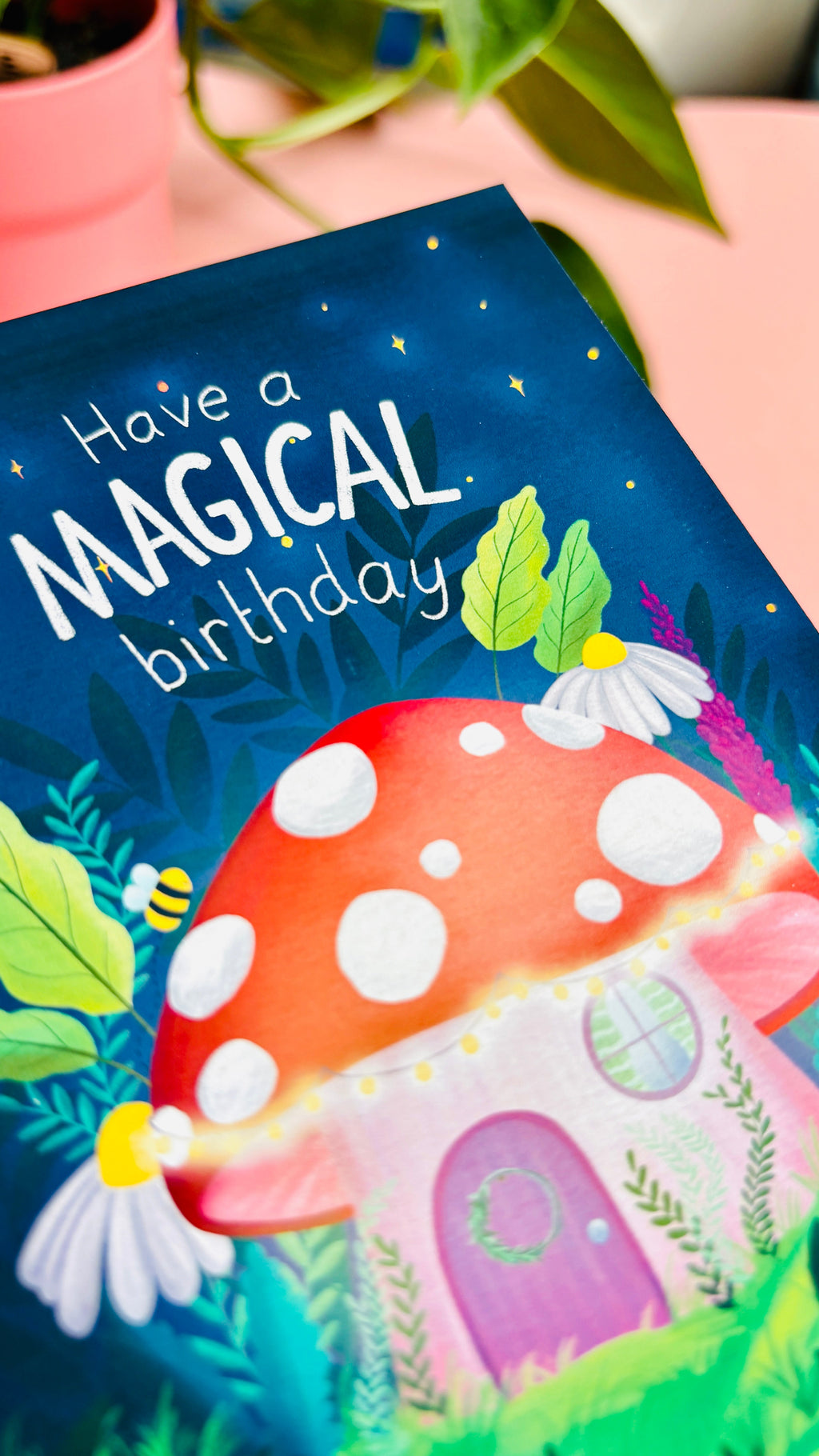 Magical Handmade Birthday Card- Cute Fairy Mushroom Cottage