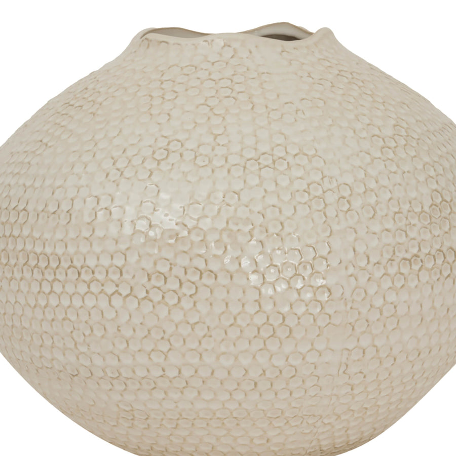 Zaffera white ceramic caldron vase with artisanal mottled texture, 37cm wide, elegant home decor centerpiece by Sostter at brixbailey.com