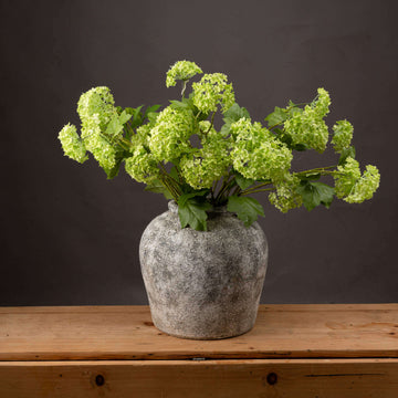 Lifelike artificial Viburnum spray with green foliage and clustered blooms for home decor arrangements by Sostter at brixbailey.com