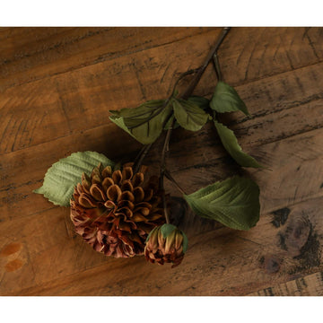 Lifelike mustard artificial dahlia with ball-shaped petals, 62cm tall, perfect for autumn decor arrangements by Sostter at brixbailey.com