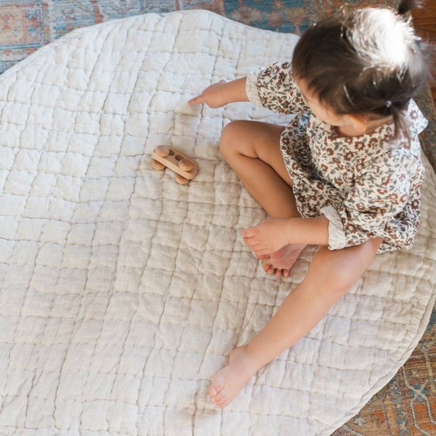 Quilted Play Mat in Natural Chambray