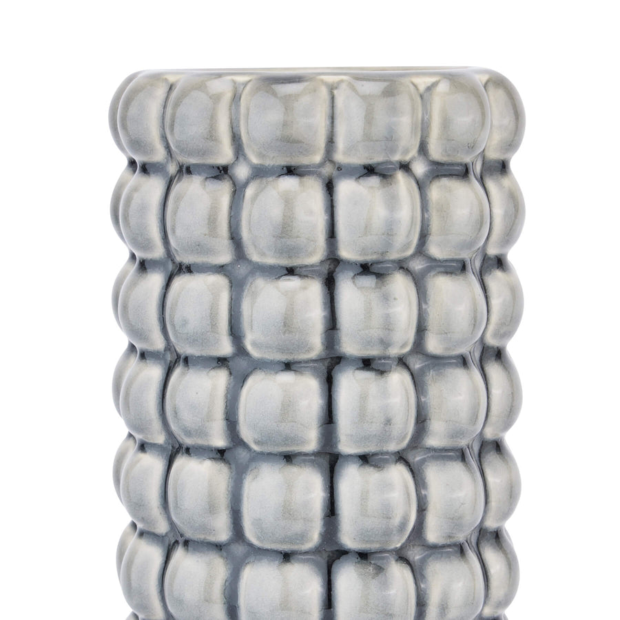 Handcrafted grey ceramic bubble texture vase from Seville Collection, 32cm tall, modern home decor centerpiece by Sostter at brixbailey.com