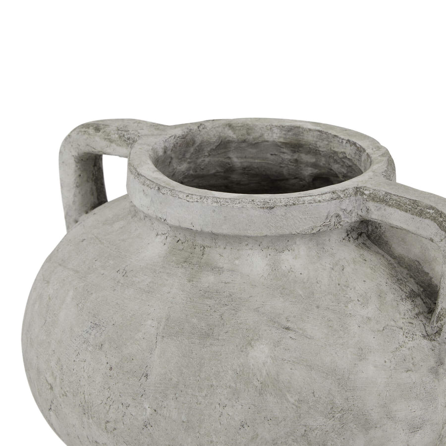 White ceramic Athena Stone Pelike pot, handcrafted statement vase for floral arrangements, 24cm height, rustic-modern decor by Sostter at brixbailey.com