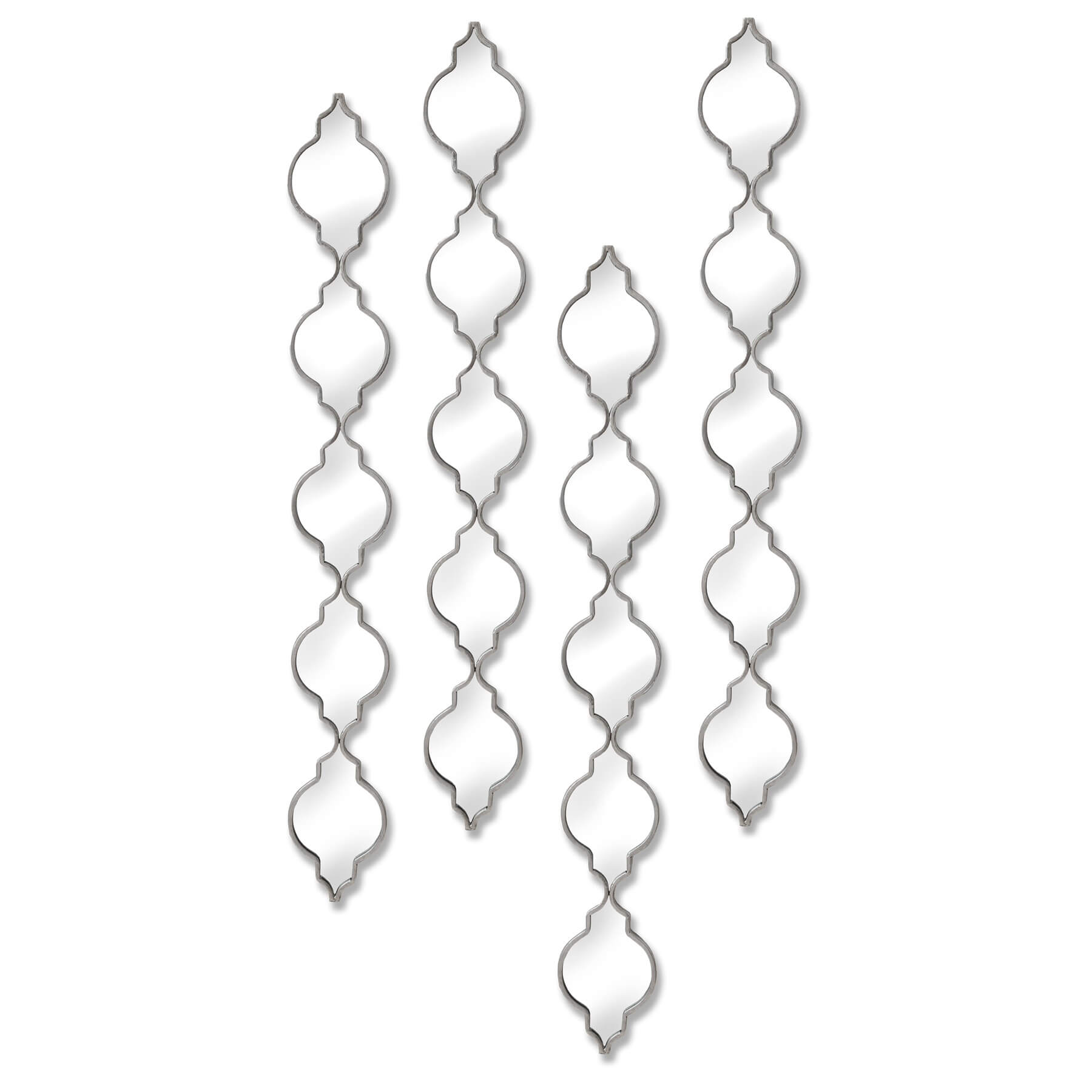 Silver quarterfoil mirror with vintage charm, modern metal frame in lustrous silver finish, 132cm wall decor piece by RoomLondon at brixbailey.com