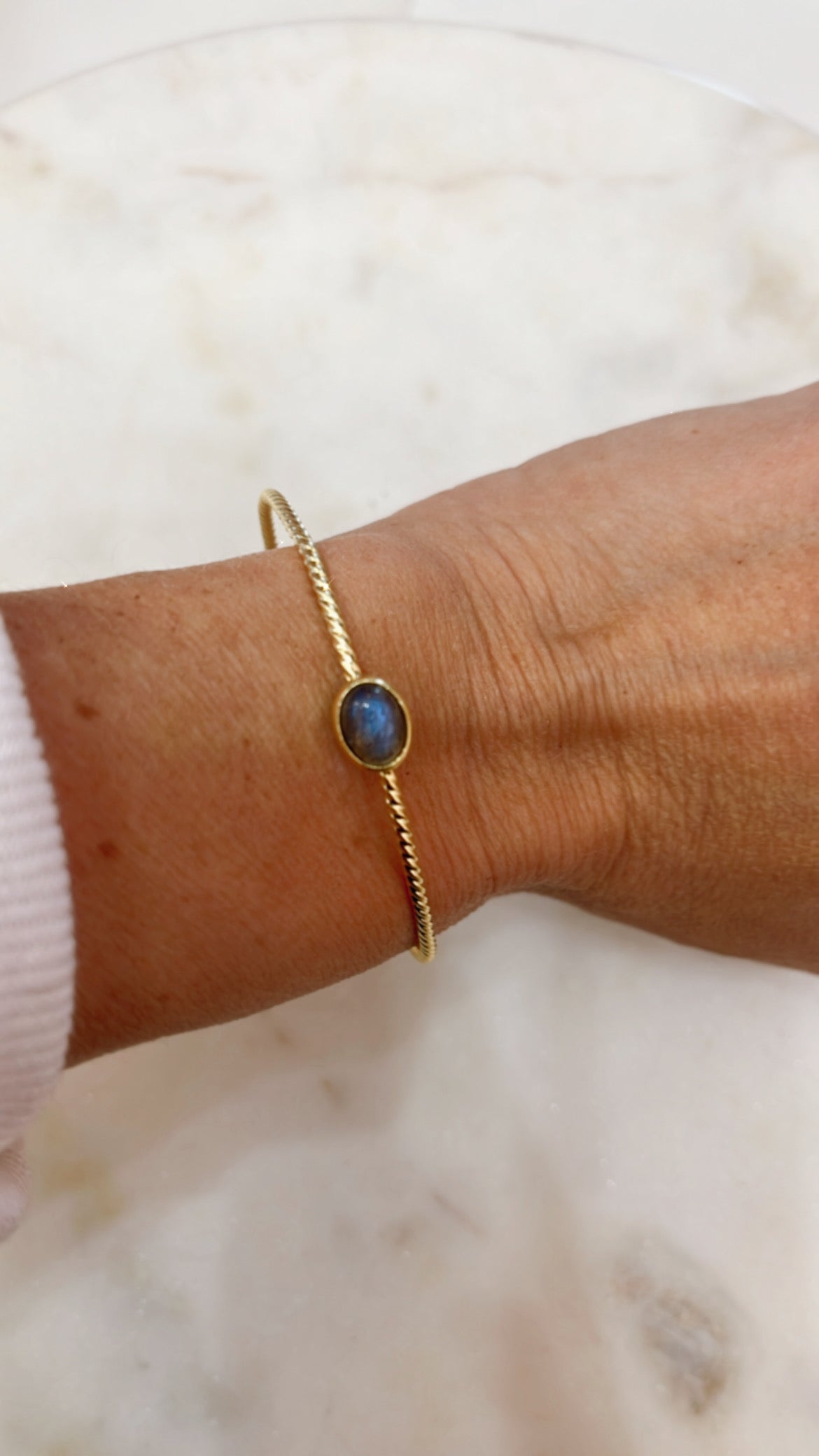 Center Stone Single Band Bracelet with Labradorite