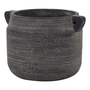 Handcrafted grey ceramic Amalfi Hydria pot with weathered finish, 15cm height, Mediterranean-inspired design. by Hill Interiors at brixbailey.com