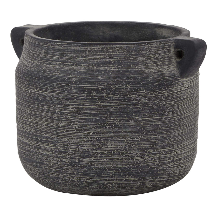 Handcrafted grey ceramic Amalfi Hydria pot with weathered finish, 15cm height, Mediterranean-inspired design. by Hill Interiors at brixbailey.com