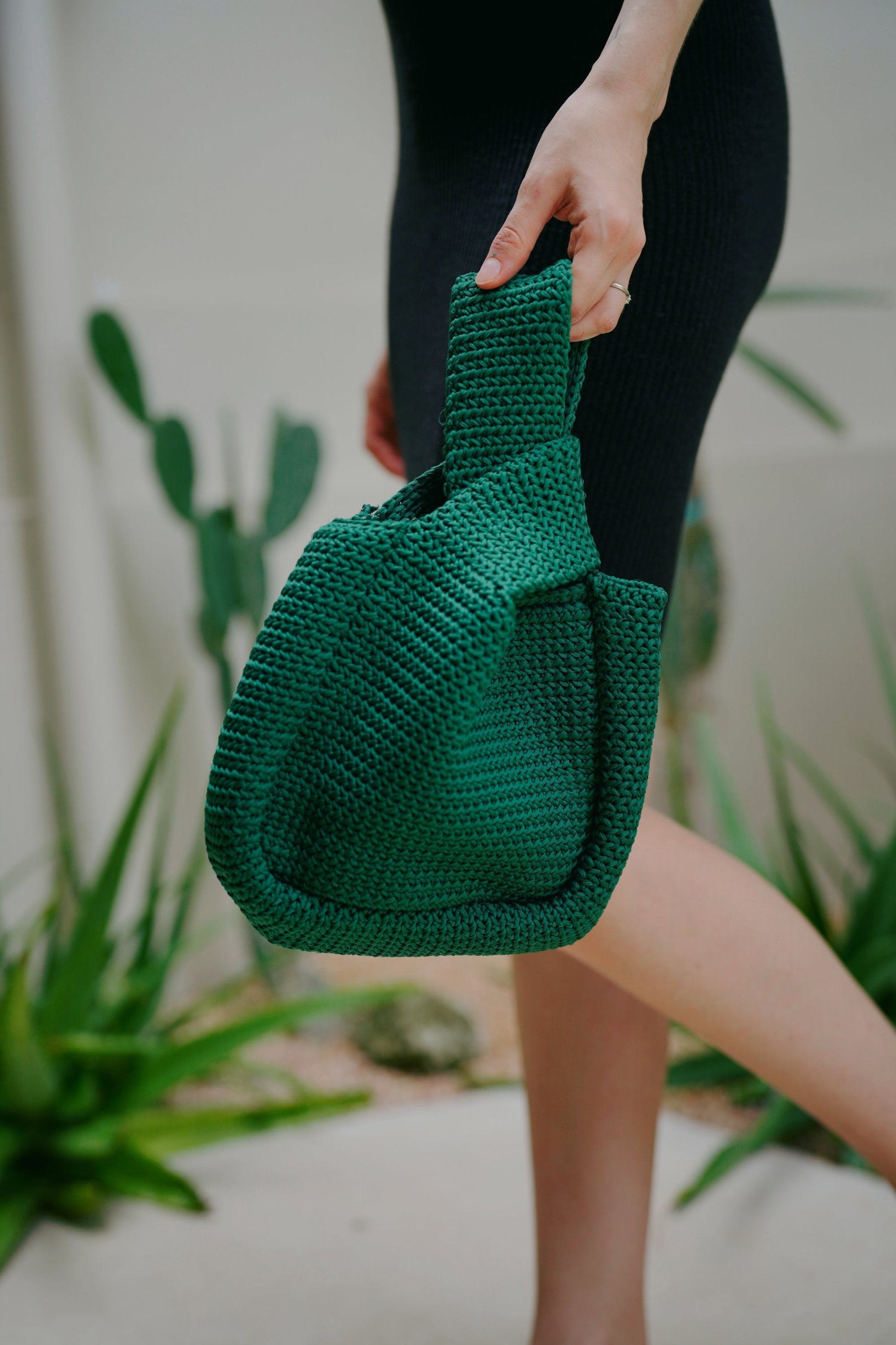 Emerald Knit Clutch with Double Handles