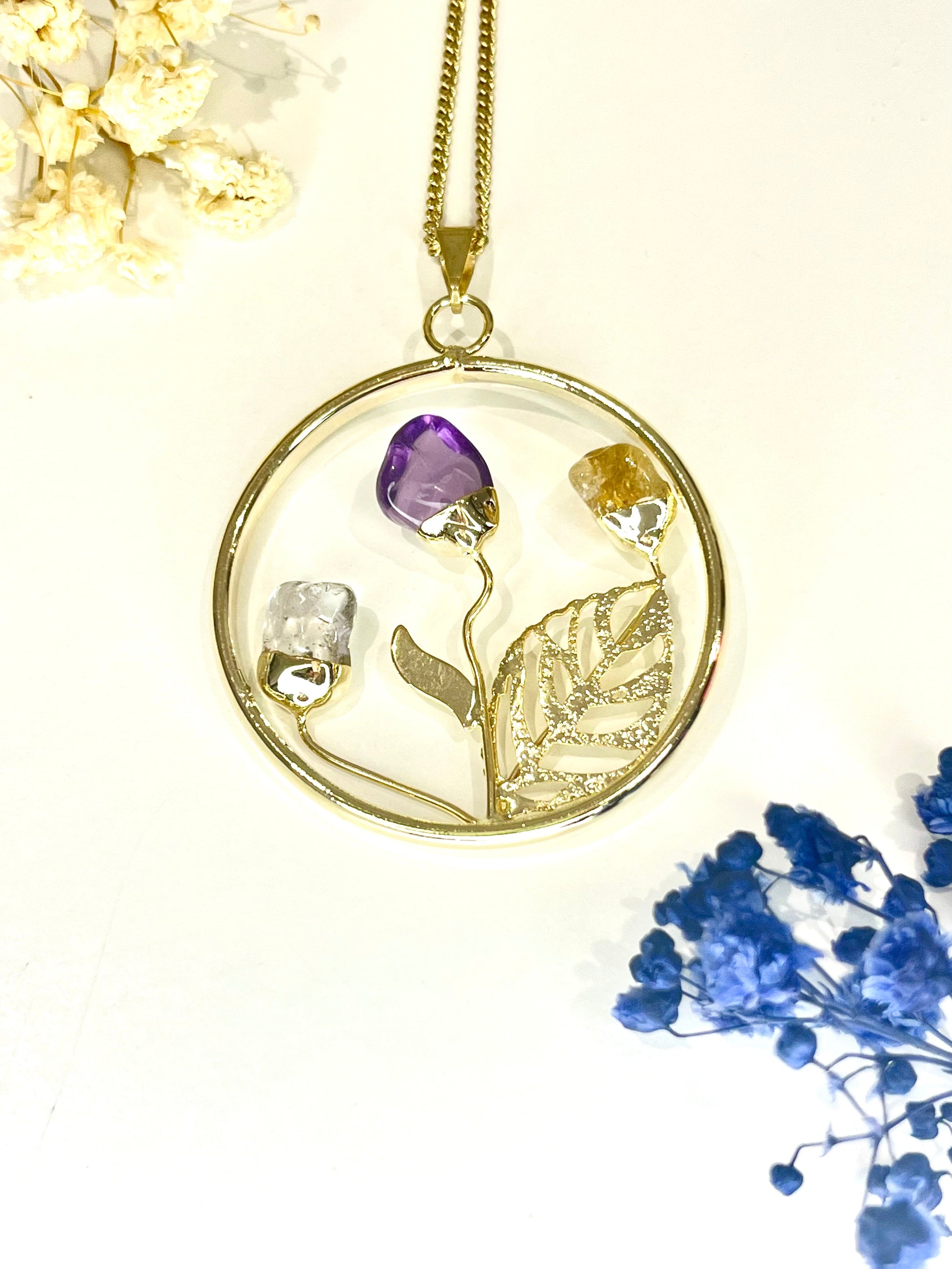 Gold Plated Crystal Flowers Necklace