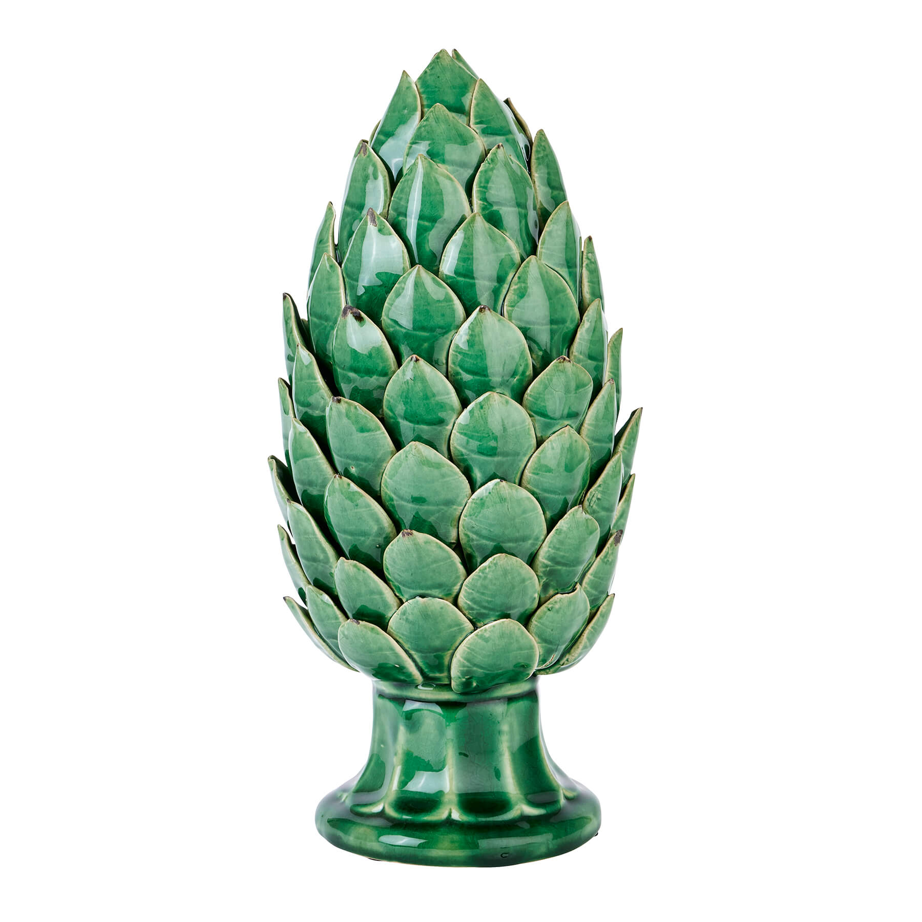 Handcrafted ceramic artichoke ornament in rich Mediterranean green with antique finish, 35cm tall  by Sostter at brixbailey.com