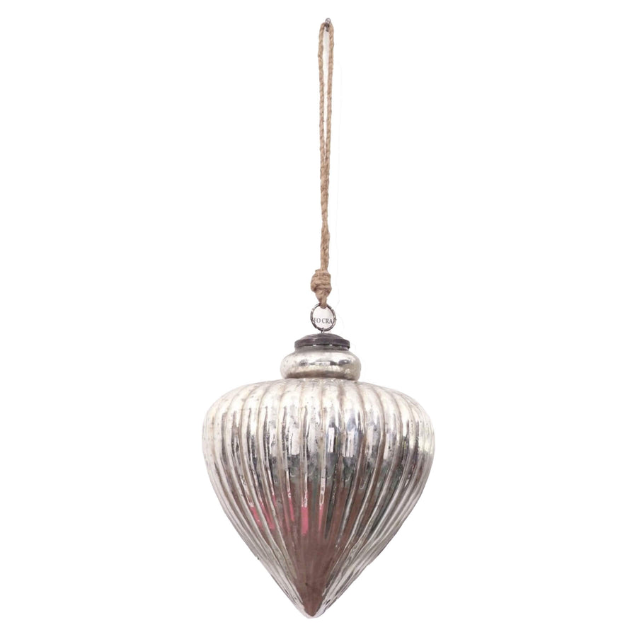 Vallupe antique silver glass Christmas bauble with intricate texture, 17cm tall, vintage holiday decor ornament  by Sostter at brixbailey.com